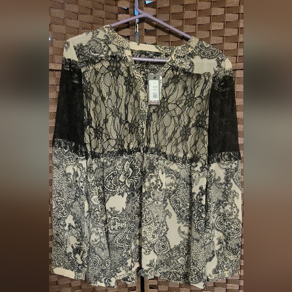 Miss Me Black and Taupe Lace Top
